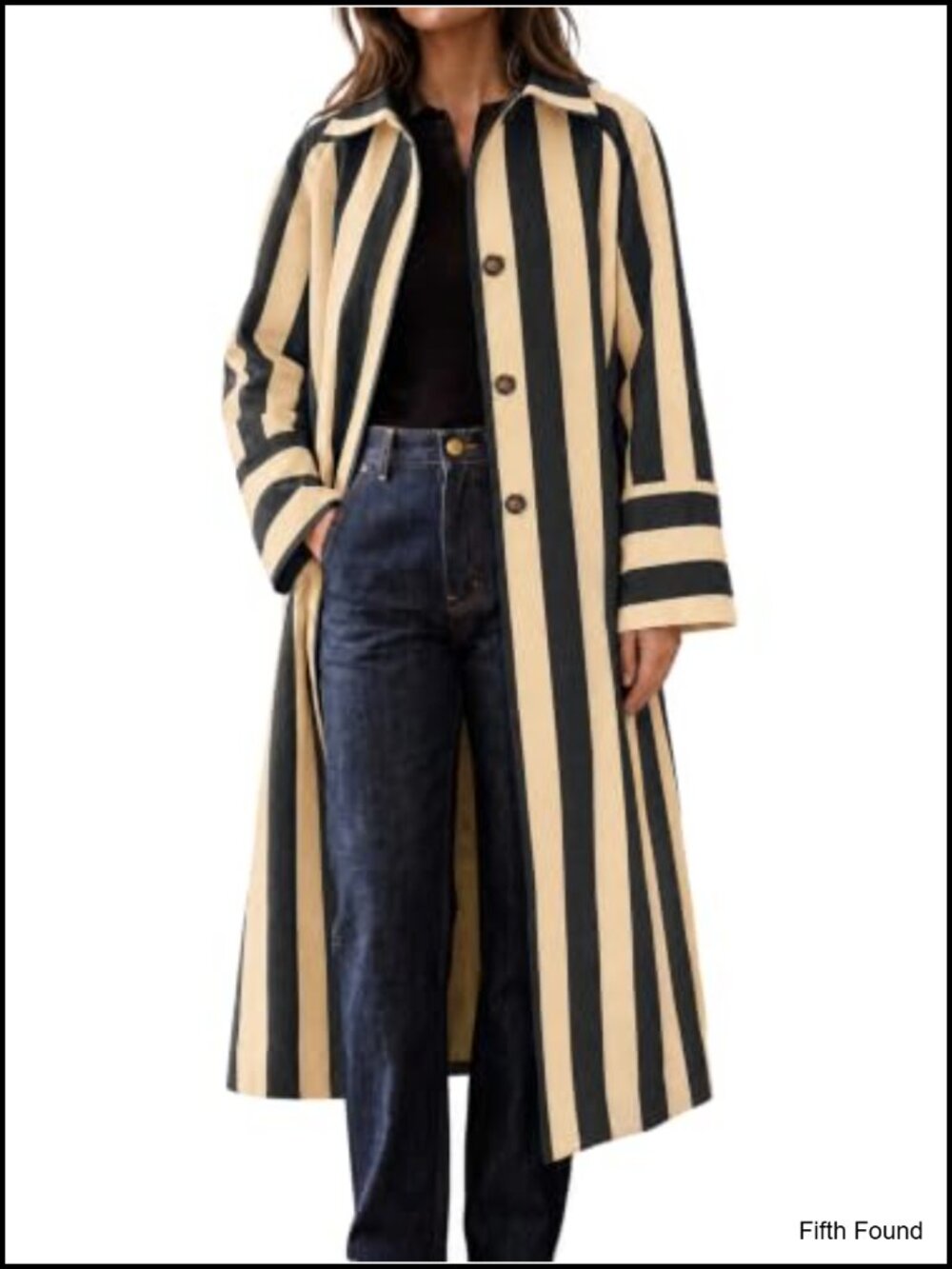 Women's Striped Oversized Long Trench Coat Single Breasted Lapel
